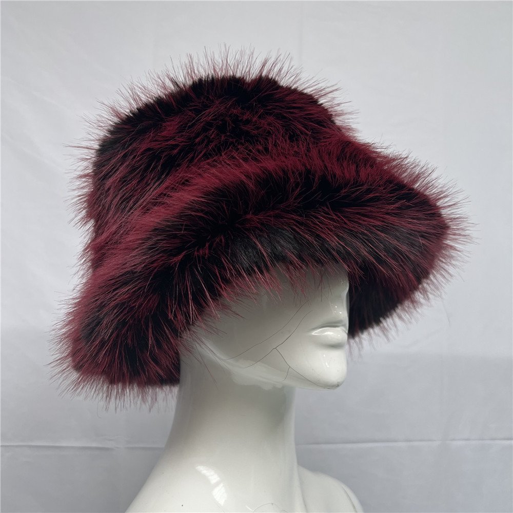 Tie Dye Faux Fur Bucket Hat for Women New Colored Multi Fisherman Hat Warm Thick Fuzzy Rainbow Winter Hat