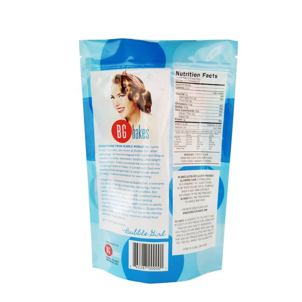 Custom full color printed food safe resealable recyclable stand up pouch with zip lock