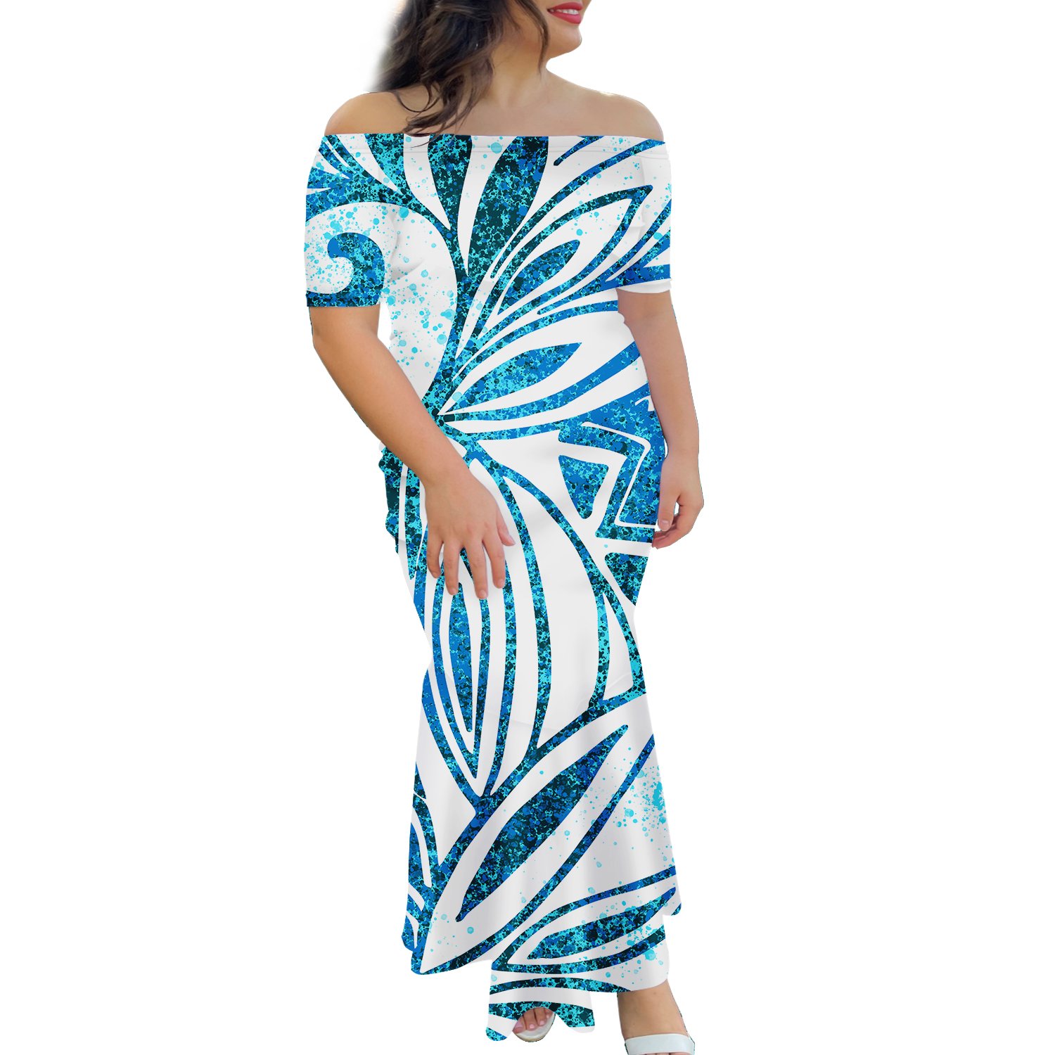 Tie Dye Pacific Island Art Fishtail Wedding Dress Custom Polynesian Tribal Off Shoulder Dresses Women Bodycon Mermaid Dresses