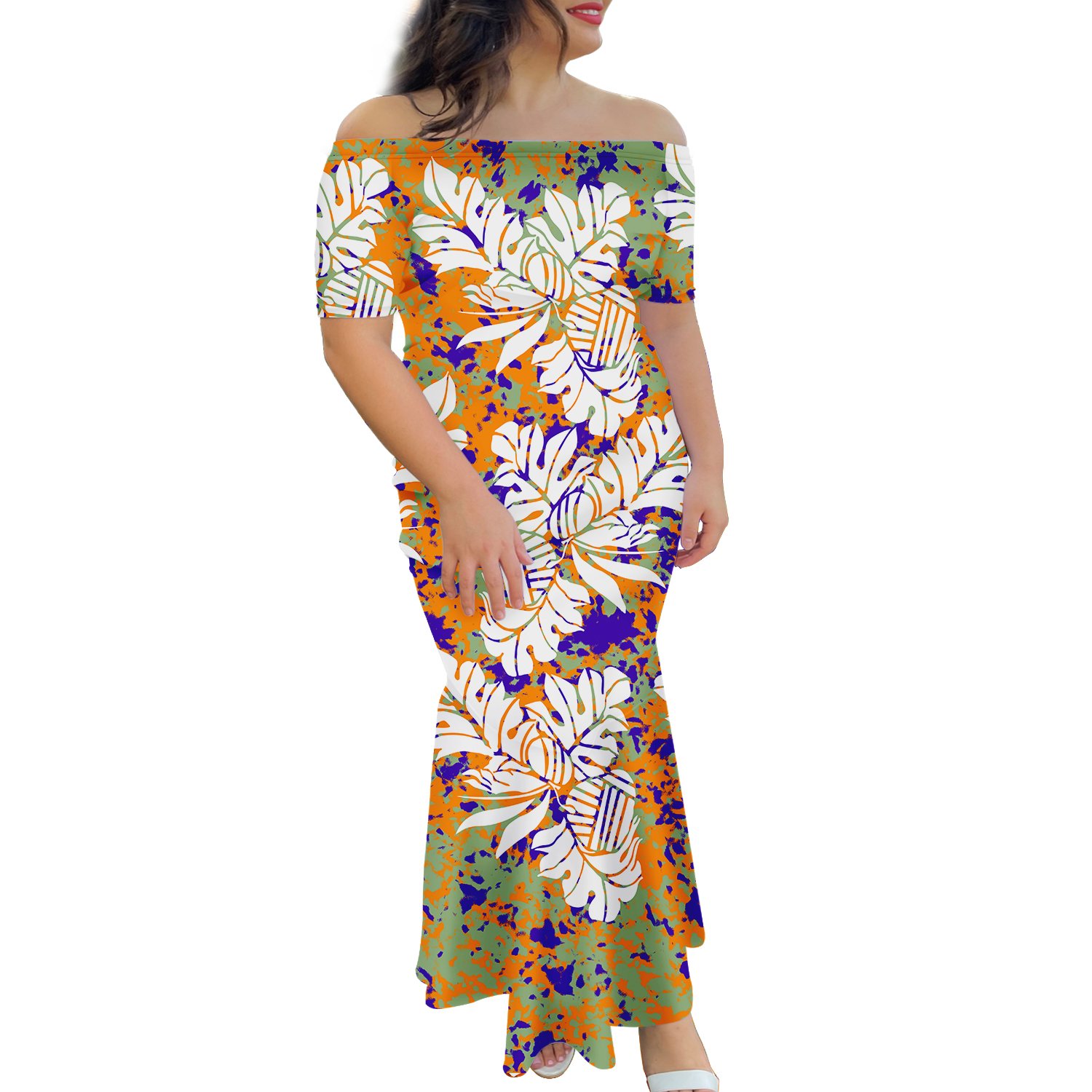 Tie Dye Pacific Island Art Fishtail Wedding Dress Custom Polynesian Tribal Off Shoulder Dresses Women Bodycon Mermaid Dresses