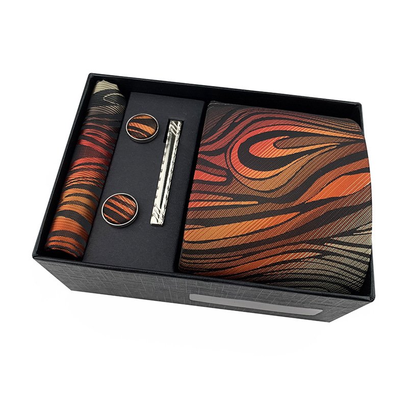 Fashion Style Ready Polyester Neckties Men's Tie Square Scarf Cuff Tie Clip Gift Box Set Business Casual Tie Black Gift Box