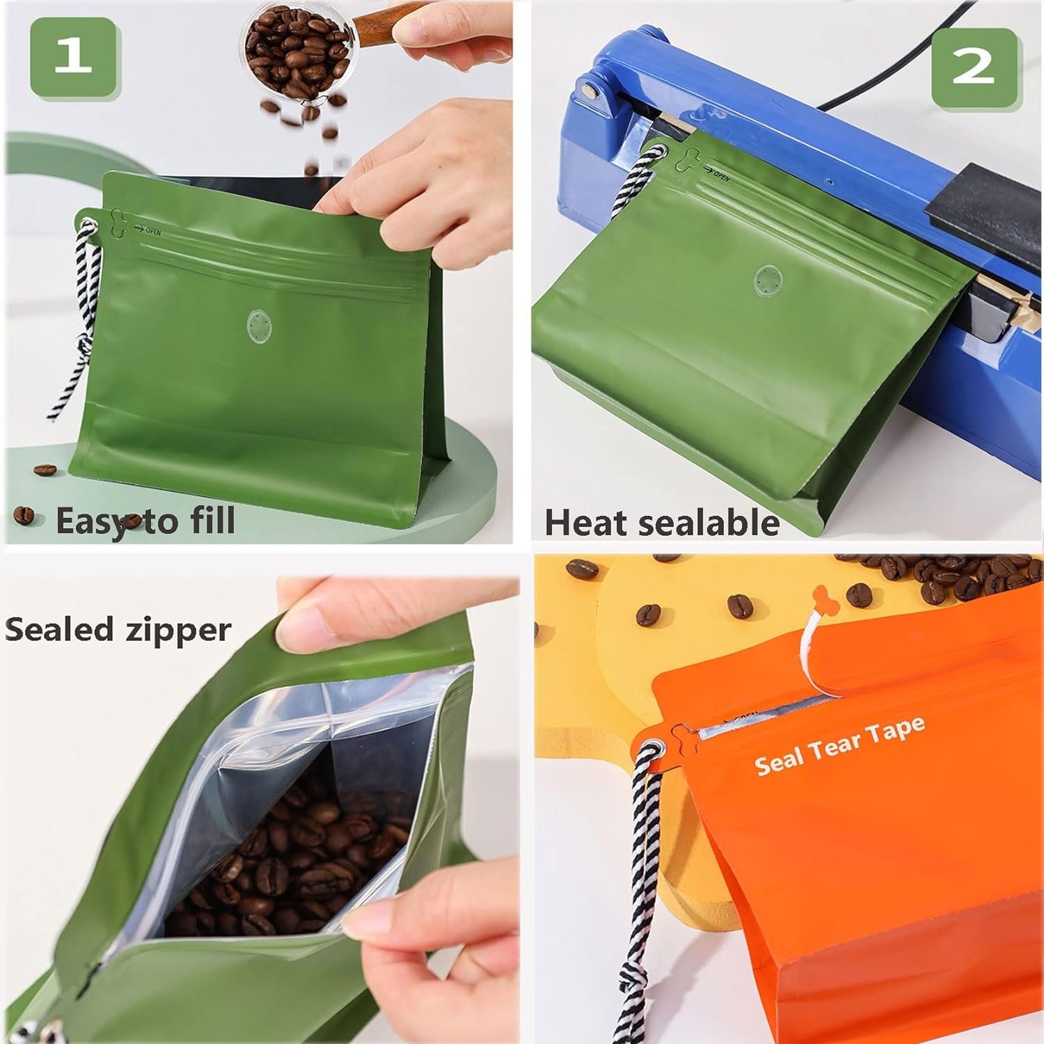 Wholesale stand up coffee bag pouch high quality coffee bean packaging bag custom printed coffee bags