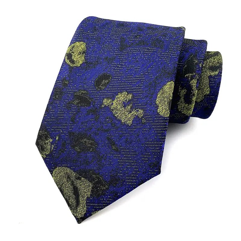 Custom Trendy Yellow Printed Embroidered Fashion Polyester Silk Suit Accessories Label Tie For Men