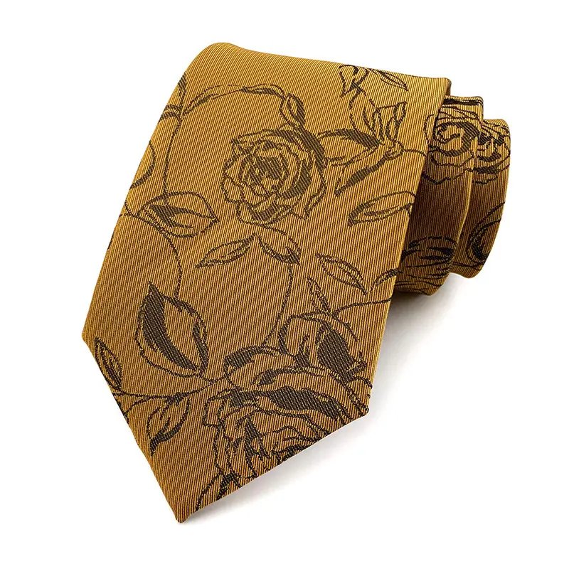 Custom Trendy Yellow Printed Embroidered Fashion Polyester Silk Suit Accessories Label Tie For Men