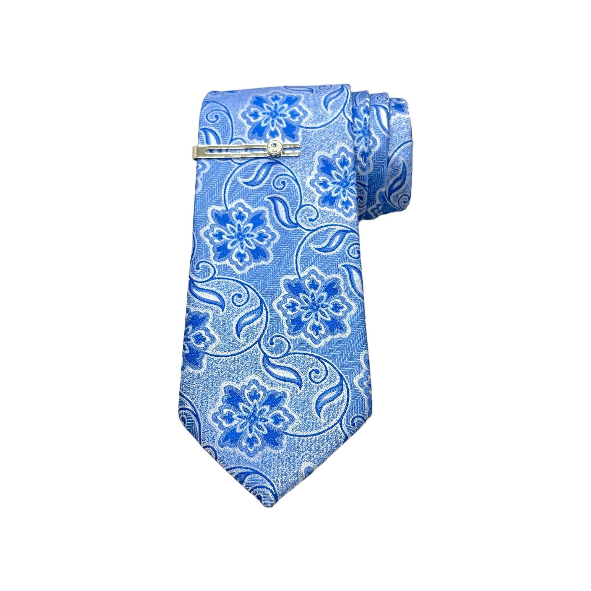 Sky Blue Floral Microsilk Tie Set