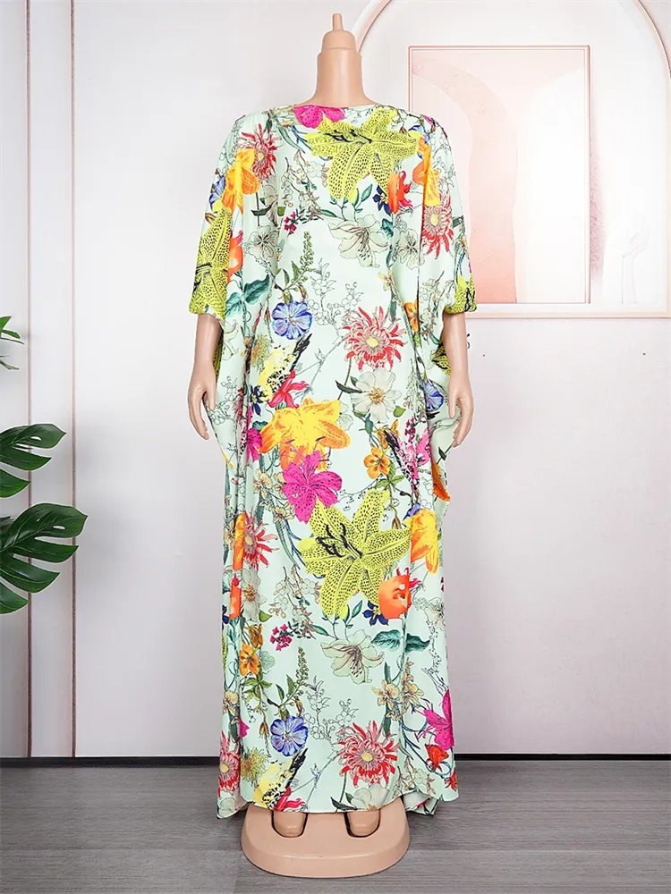 Chiffon Long Dresses Prom Gown Abayas Dashiki Floral Print Loose Boubou Ladies Clothing Dress Seamlessrican Party Full for Women