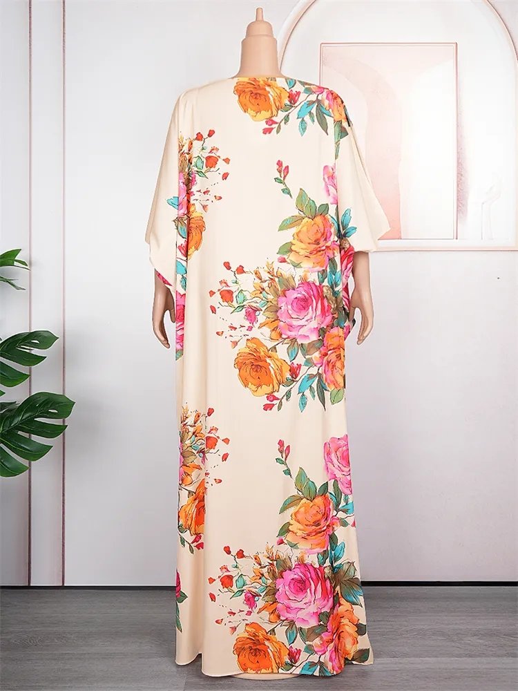 Chiffon Long Dresses Prom Gown Abayas Dashiki Floral Print Loose Boubou Ladies Clothing Dress Seamlessrican Party Full for Women