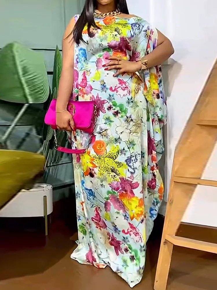 Chiffon Long Dresses Prom Gown Abayas Dashiki Floral Print Loose Boubou Ladies Clothing Dress Seamlessrican Party Full for Women