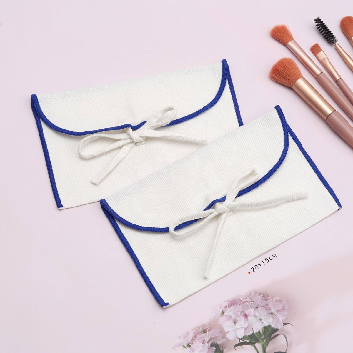 Custom Logo Printed White Cotton Twill Envelope Pouch For Handbag Luxury Flap Reusable Cotton Dust Gift Jewelry Pouch