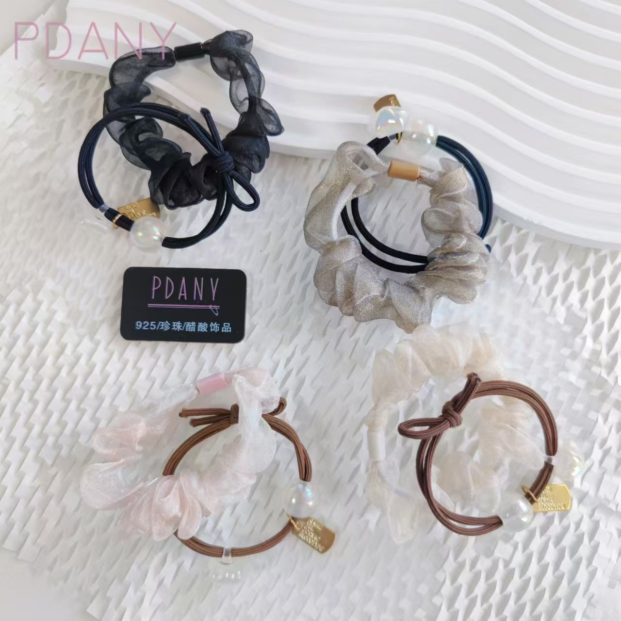 PDANY Comfortable Colorful Pearl Elasticated Silk Fabric Elastics Stylish Adorable Functional Textured Silk Hair Elastics