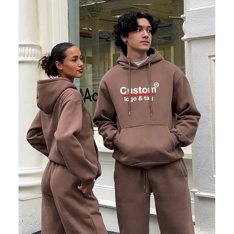 Custom Unisex 2 PC Tracksuit Set Men Women Loose Long Sleeve Hoodie Sweatsuit Sets Pullover Sweatshirt Joggers Sweatpants