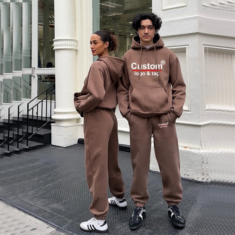 Custom Unisex 2 PC Tracksuit Set Men Women Loose Long Sleeve Hoodie Sweatsuit Sets Pullover Sweatshirt Joggers Sweatpants