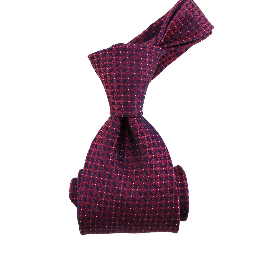 Wholesale Mens Custom Necktie Geometric Argyle 100% Silk Woven Handmade Fashion Brand Name Men Burgundy Neck Tie With Design