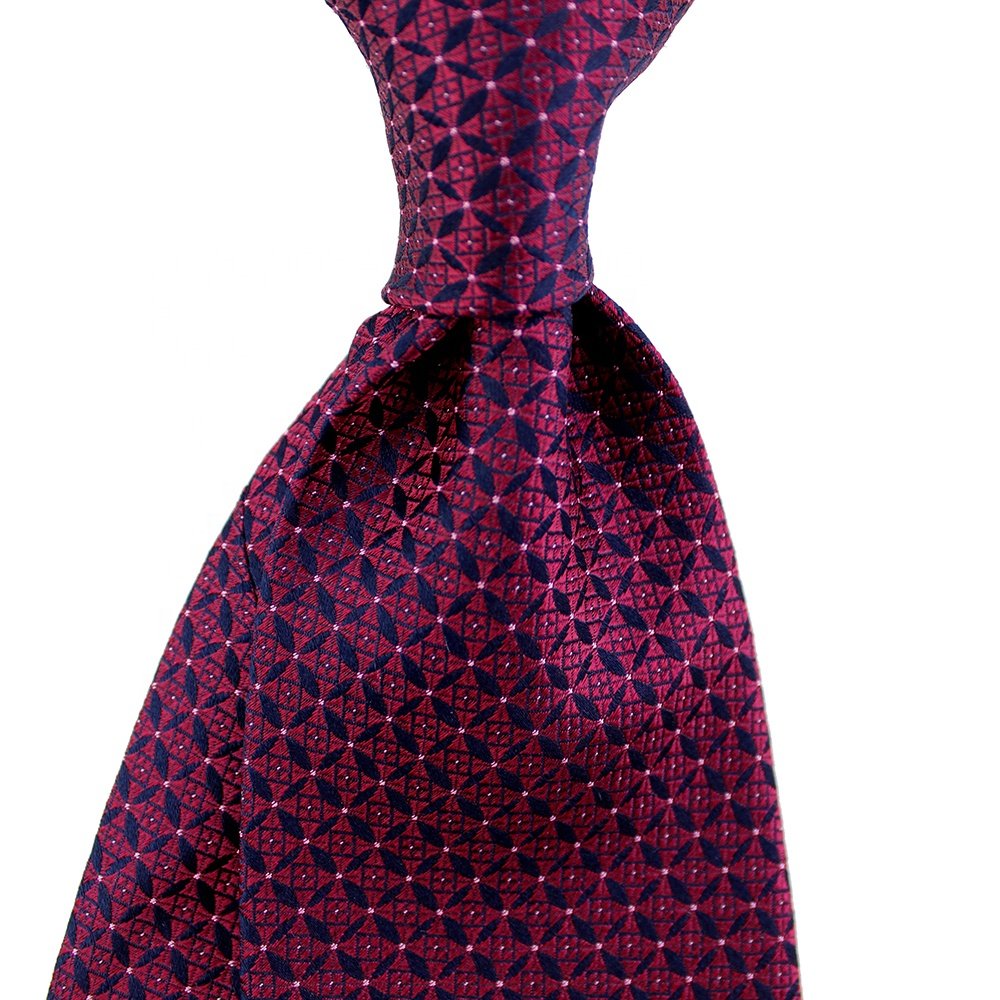 Wholesale Mens Custom Necktie Geometric Argyle 100% Silk Woven Handmade Fashion Brand Name Men Burgundy Neck Tie With Design