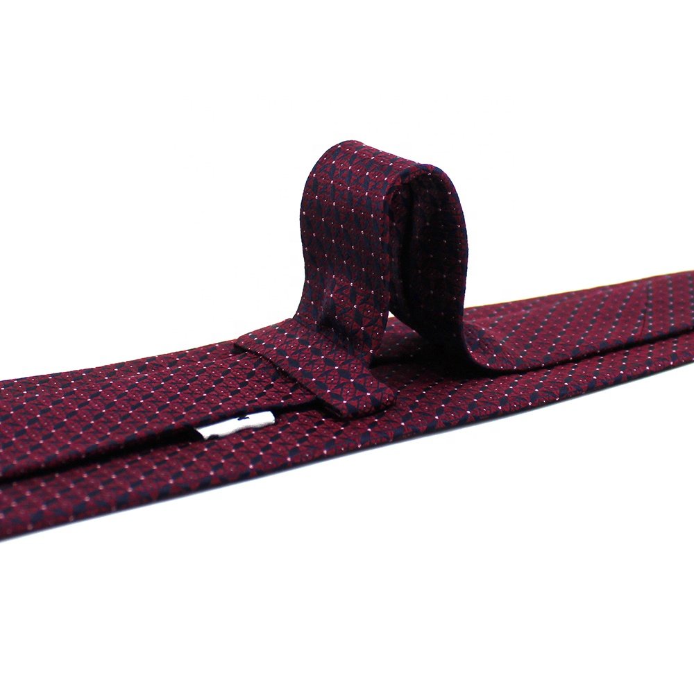 Wholesale Mens Custom Necktie Geometric Argyle 100% Silk Woven Handmade Fashion Brand Name Men Burgundy Neck Tie With Design