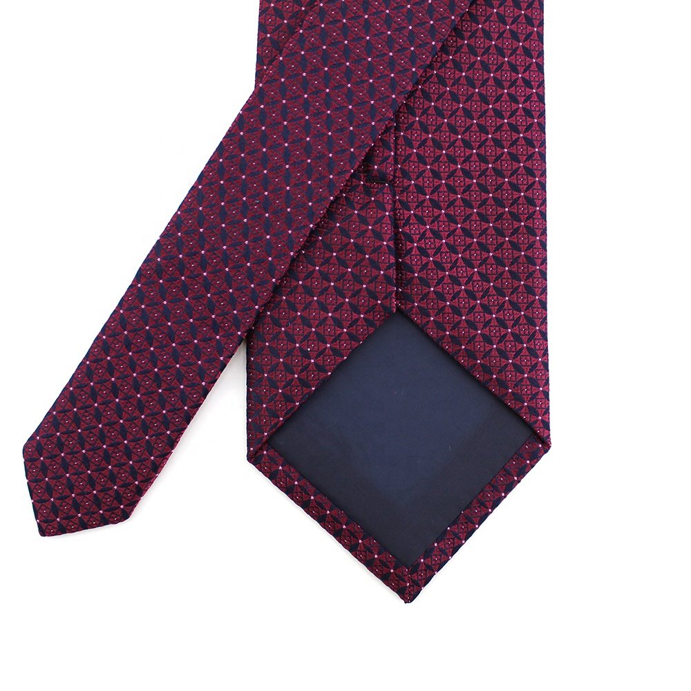 Wholesale Mens Custom Necktie Geometric Argyle 100% Silk Woven Handmade Fashion Brand Name Men Burgundy Neck Tie With Design