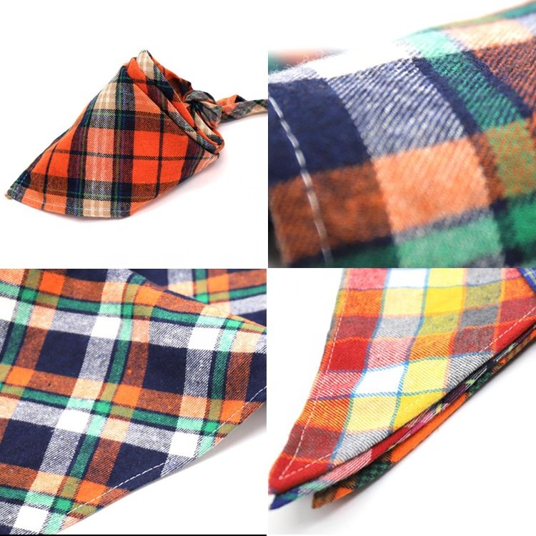 Custom Brand Design Cotton Polyester Dog Scarf Bandana Printed Plaid Kerchief Washable Pet Triangle Plaid Dog Bandana