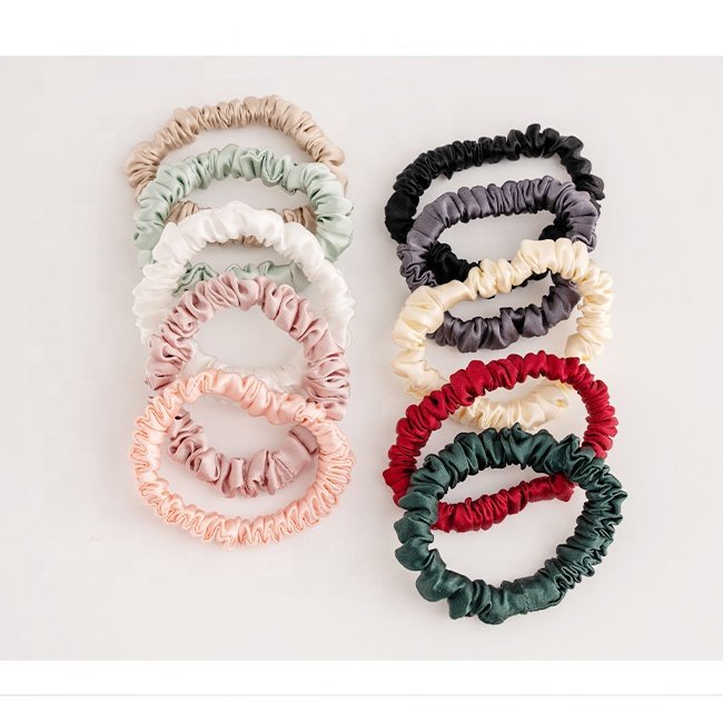 Small size 16/19/22 momme silk hair ties 100% mulberry silk skinny scrunchies with 6A grade
