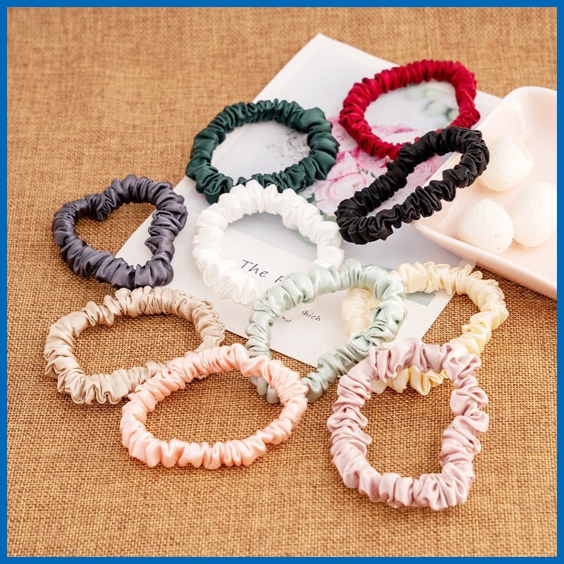 Small size 16/19/22 momme silk hair ties 100% mulberry silk skinny scrunchies with 6A grade