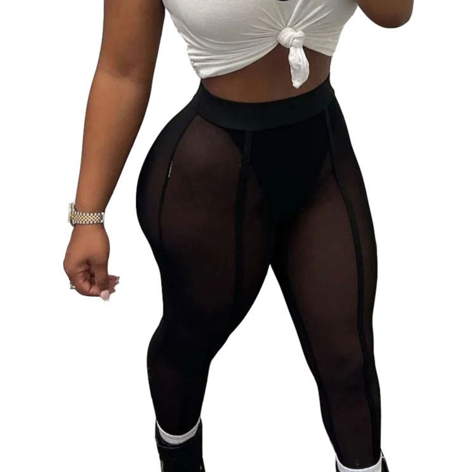 2024 New Sexy Mesh Nightclub See-Through Casual Tight Leggings With Panties