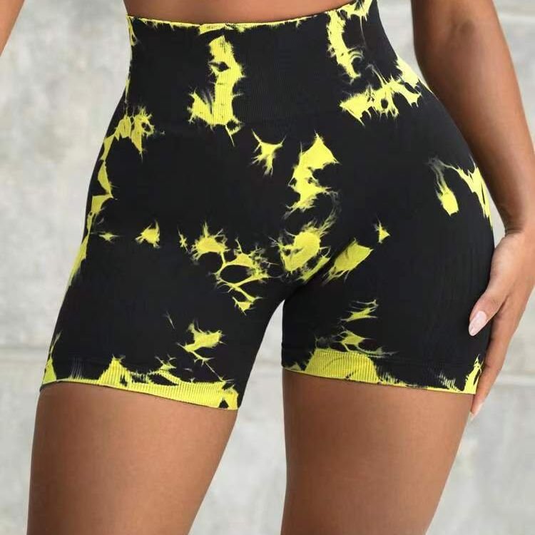 High Quality Women Sport Biker Shorts Tie Dye Seamless High Waist Breathable Quick Drying Scrunch Butt Lifting Yoga Shorts