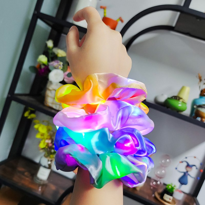 Wholesale Custom Color LED Hair Scrunchie Satin Elastic Hair Ties Solid Color Light Up Scrunchie Women Girl