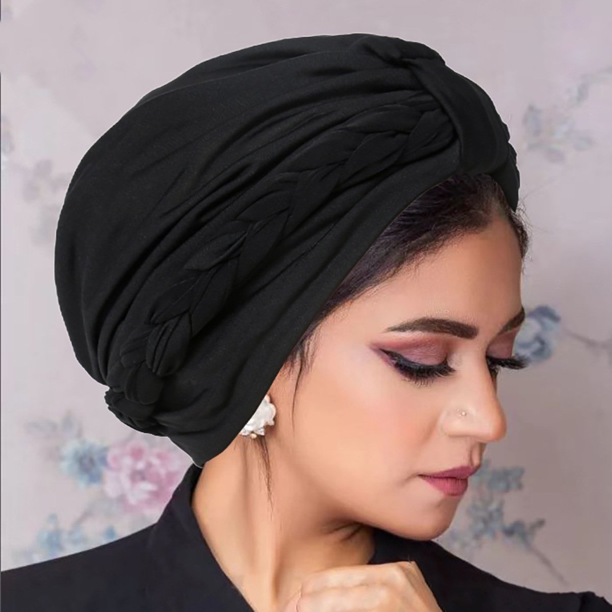 Zifeng OEM Fashion Solid Color Women's Milk Silk Headscarf Hat Breathable Casual Braided Muslim Hat Accessories