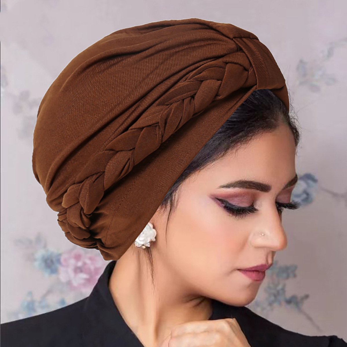 Zifeng OEM Fashion Solid Color Women's Milk Silk Headscarf Hat Breathable Casual Braided Muslim Hat Accessories
