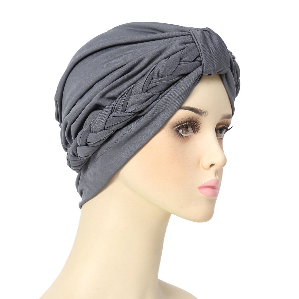 Zifeng OEM Fashion Solid Color Women's Milk Silk Headscarf Hat Breathable Casual Braided Muslim Hat Accessories