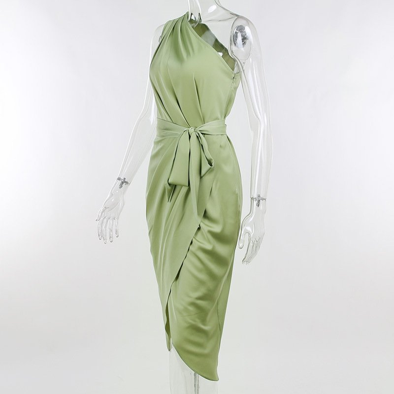 one shoulder bodycon dress satin surplice ruched casual women dress elegant 2022