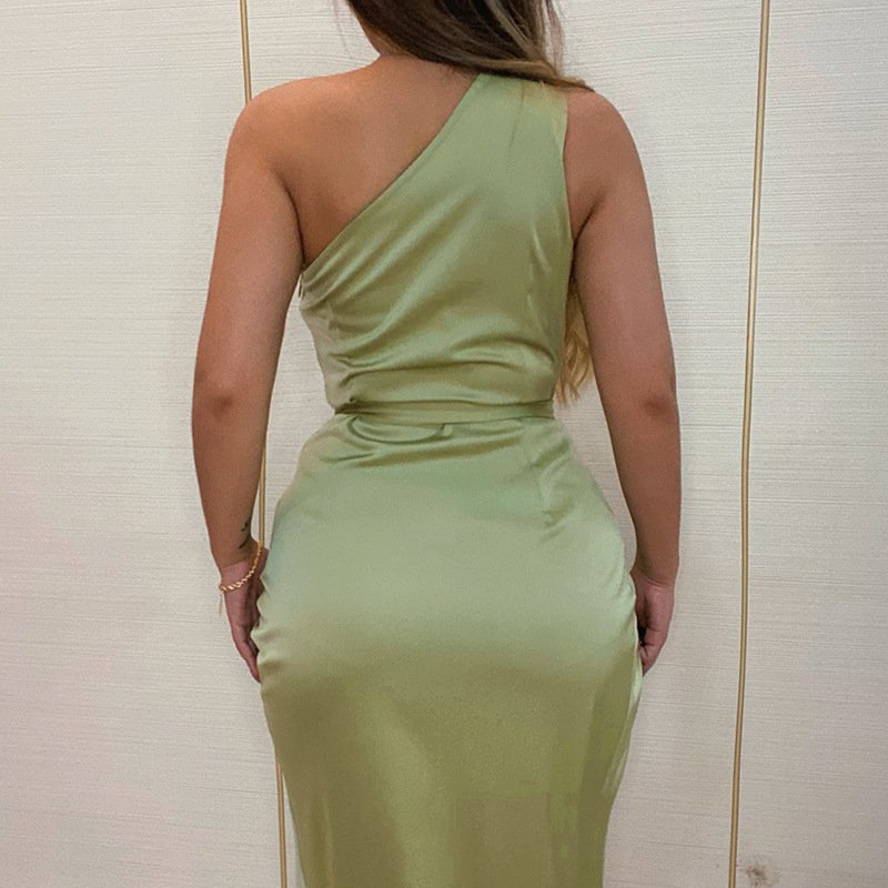 one shoulder bodycon dress satin surplice ruched casual women dress elegant 2022