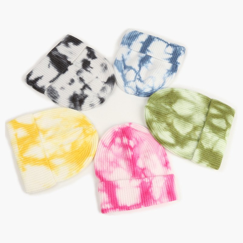 Custom Logo Tie Dye Beanie Hat Hip Hop Skull Cap Winter Warm Caps For Women Men Knitted Hat Warm Elasticity Personality Beanie