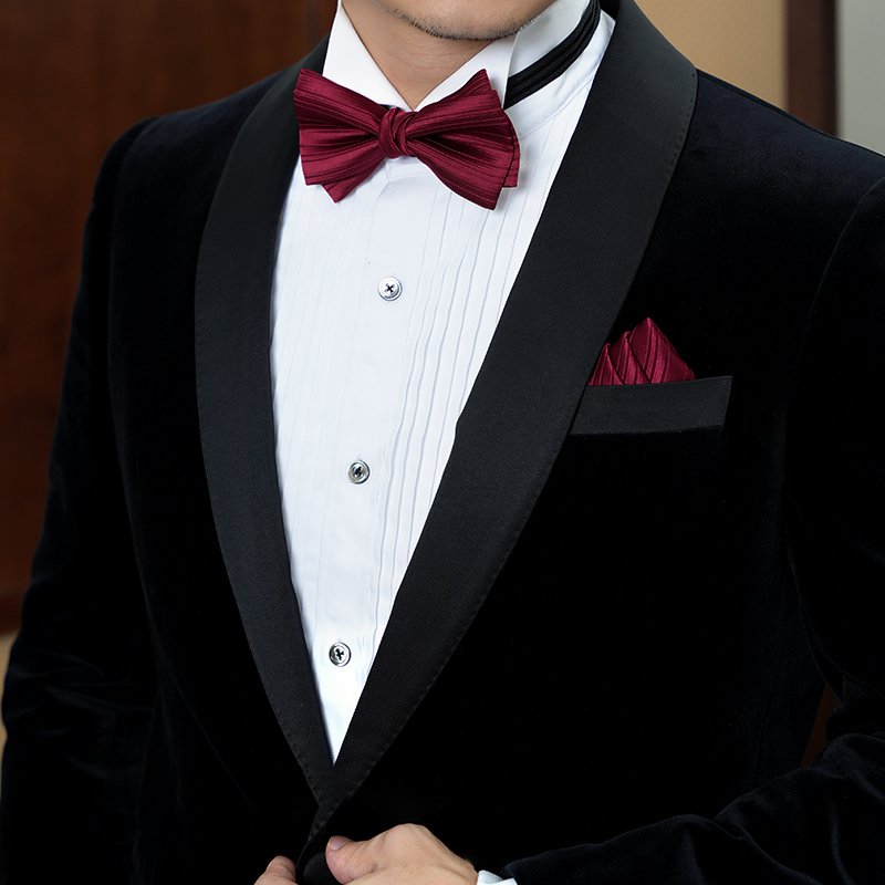 High-end wedding groom groomsmen wine red bow tie mens striped texture festive bow tie