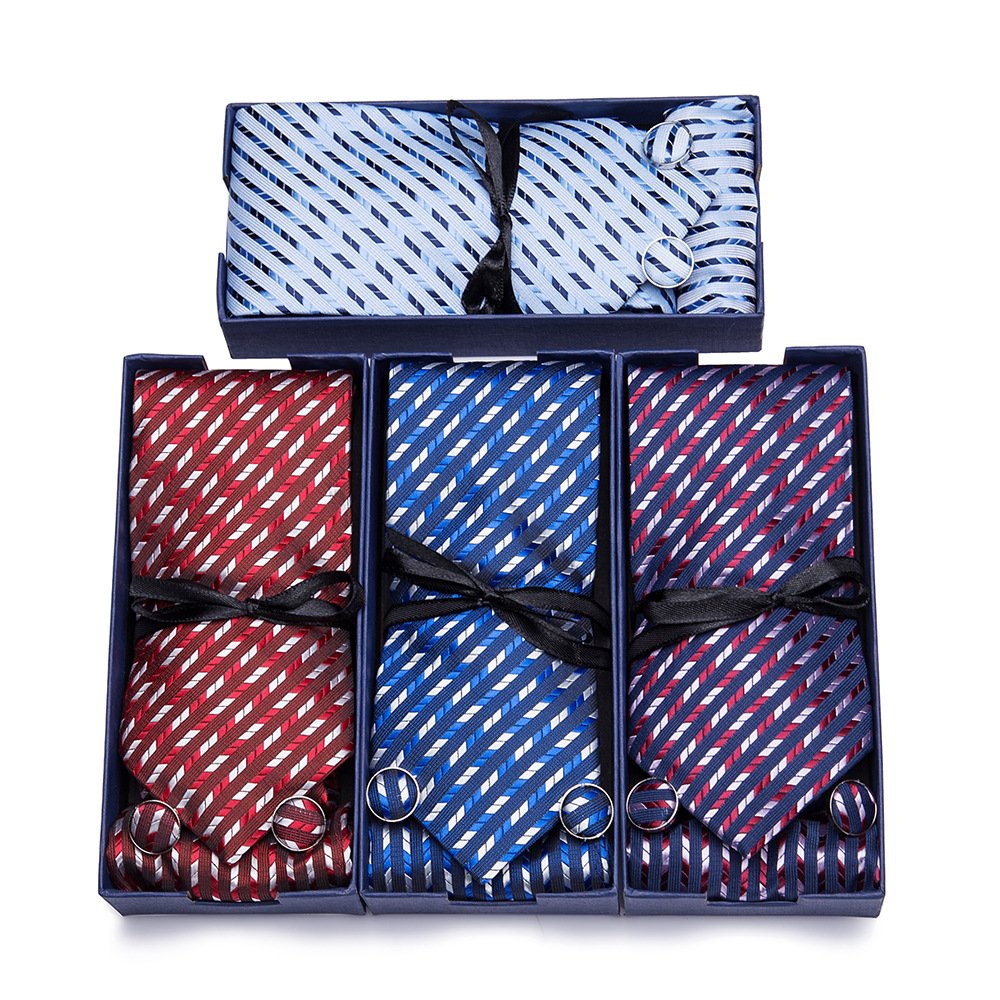 beautiful silk or polyester pocket square tie and cufflinks gift set