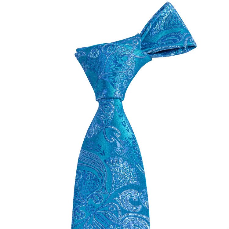 Hi-Tie Exquisite Embroidered Light Blues Silk Tie and Handkerchief Floral Mens Necktie