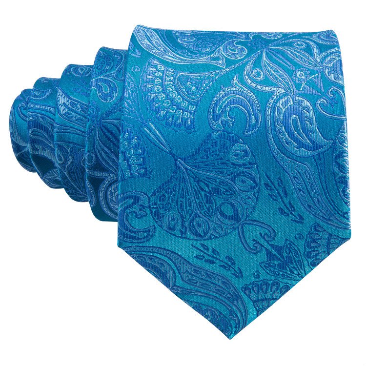 Hi-Tie Exquisite Embroidered Light Blues Silk Tie and Handkerchief Floral Mens Necktie