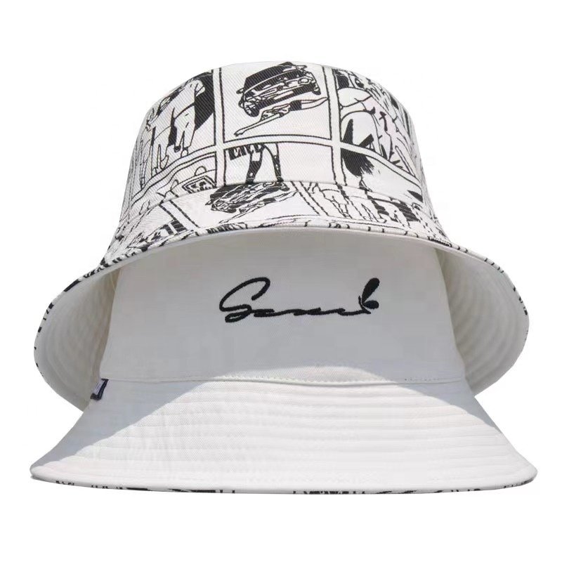 Hot Selling Letters Embroidery Double Reversible Pink Cotton Unisex Character Style Pattern Material Bucket Hats