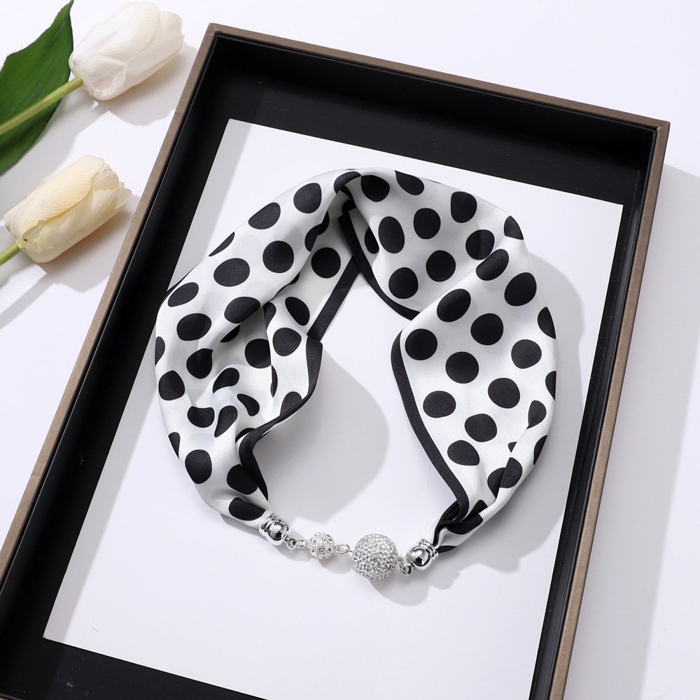 Fancy Girls Silk Print Magnetic Buckle Neck Tie Scarf Women Luxury Necklace Pendant Small Hair Scarf