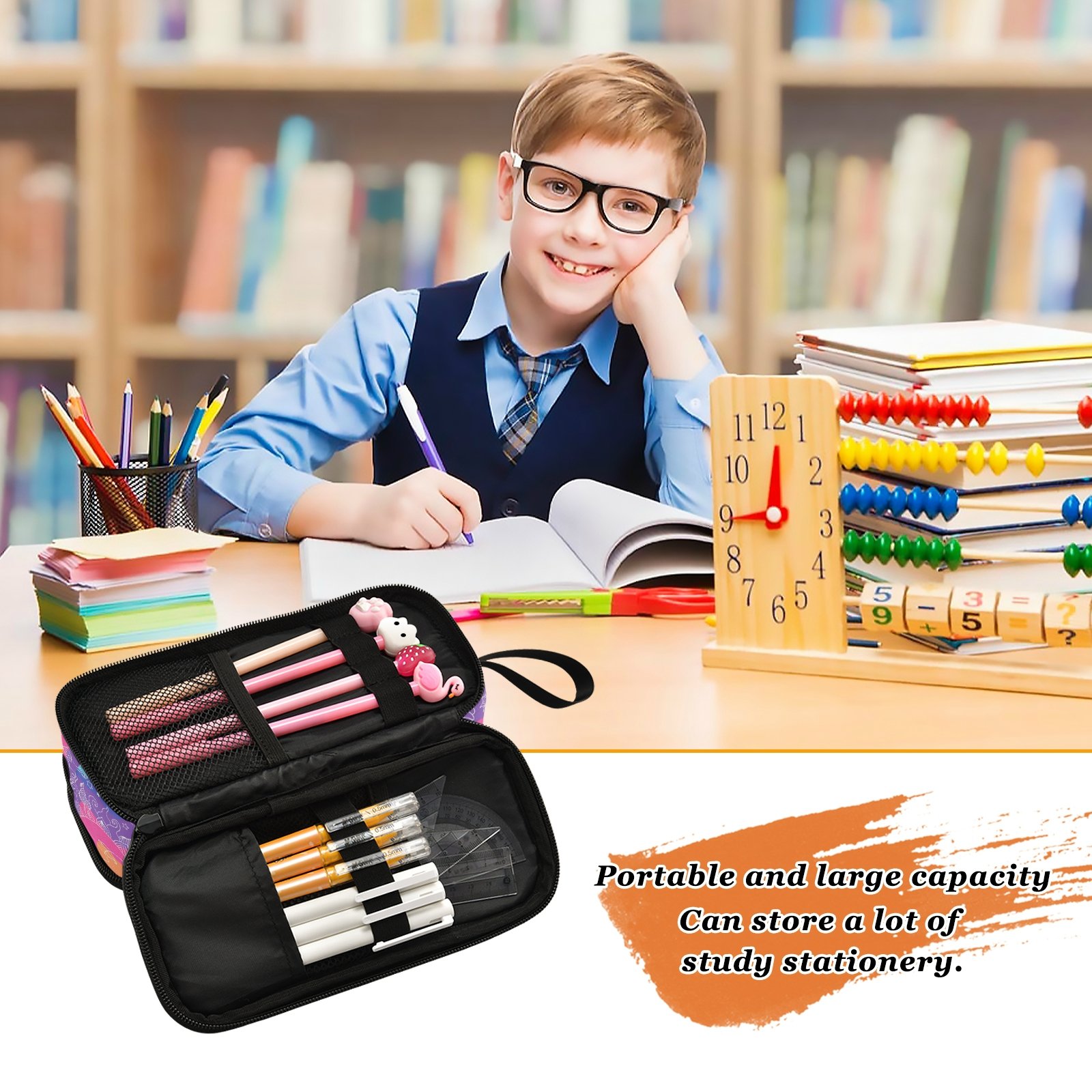 Wholesales Custom Colorful Pen Case Supplies Stationery Girls Boy Gift Double layer Pencil Case