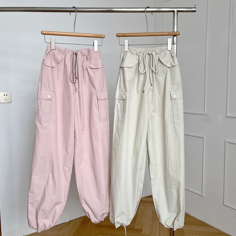 New Stylish Fashion Drawstring Women Cargo Pants Fashion Streetwear Girls Pink Leisure Drawstring Y2K Cargo Pants