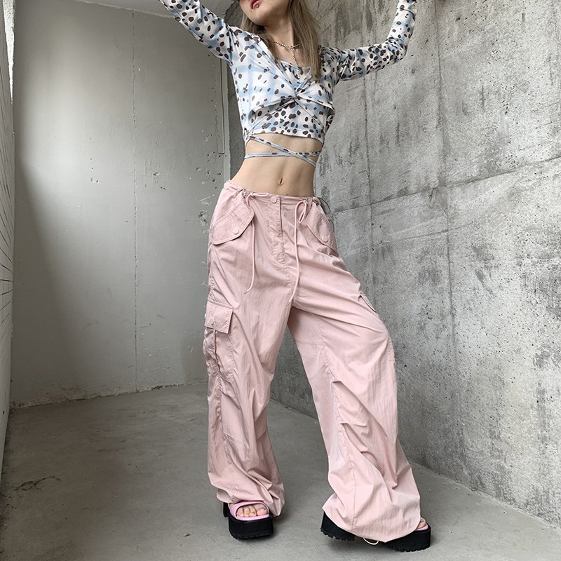 New Stylish Fashion Drawstring Women Cargo Pants Fashion Streetwear Girls Pink Leisure Drawstring Y2K Cargo Pants