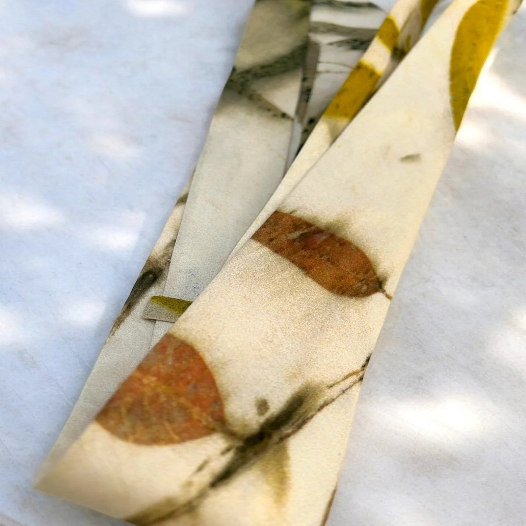 Eco-Friendly Ecoprinted Pure Silk Tie in Eucalyptus Green Luxurious Sustainable Style for the Modern Gentleman