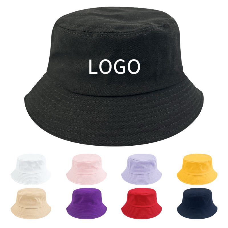 Customized Logo Gorras Outdoor Cotton Sunshade Sunscreen Bucket Fisherman Cap Flat Top Wide Brim Solid Blank Bucket Hat