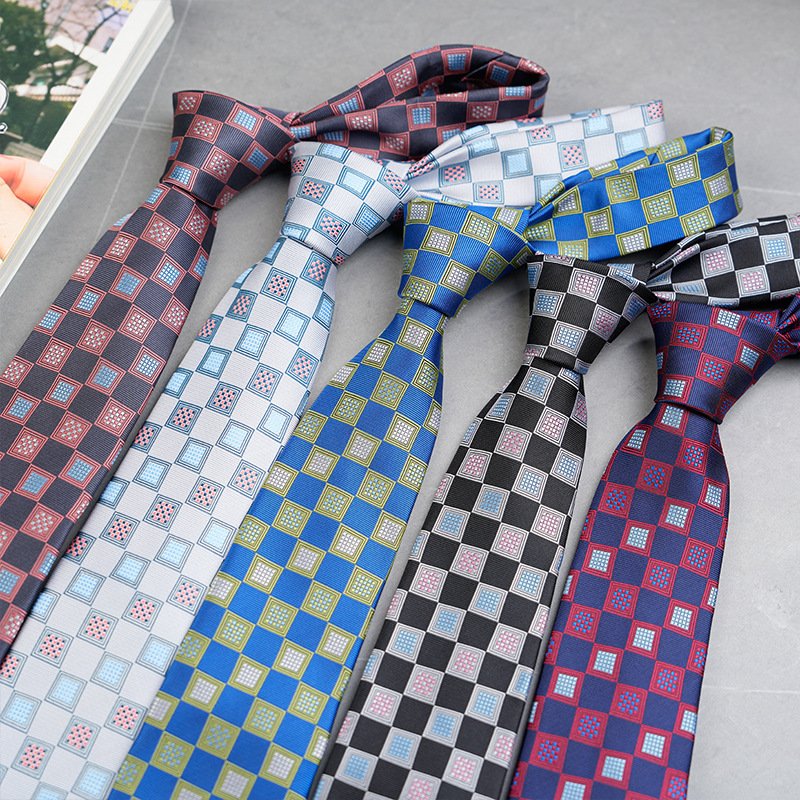 Men Suits Accessory Fashion Casual Business Tie Polyester Fabric Checkered Dots Stripe 8cm Wide Necktie