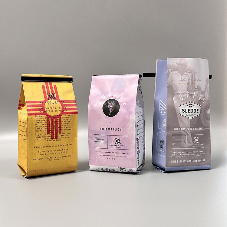 Custom Coffee Bean Bags Recycle Coffee Pouch Gusset Empty Flat Bottom Bag With Tin Tie For Coffee Packaging