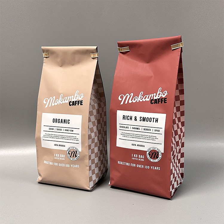 Custom Coffee Bean Bags Recycle Coffee Pouch Gusset Empty Flat Bottom Bag With Tin Tie For Coffee Packaging