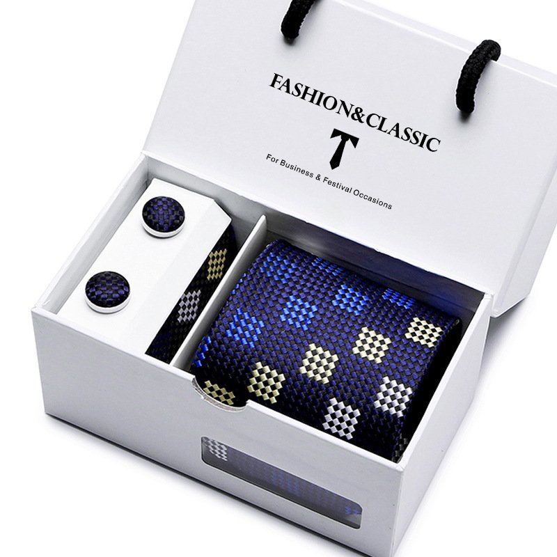 PTS08 Men Business formal tie and pocket square cuff-link set 56 different colors Polyester silk tie set gift box
