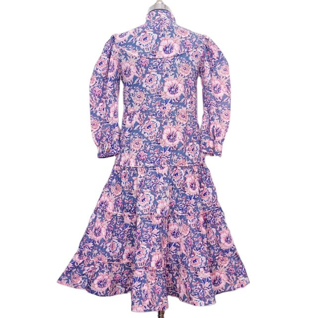 Floral Printed Party Wear Dress Hand Block Cotton Women Summer Wear Bohemian Midi Dress for Women
