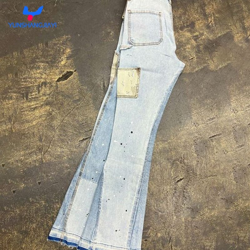 YSJY Custom High Quality Streetwear Colorblock Wide Leg Denim Flared Sweat Pants Men