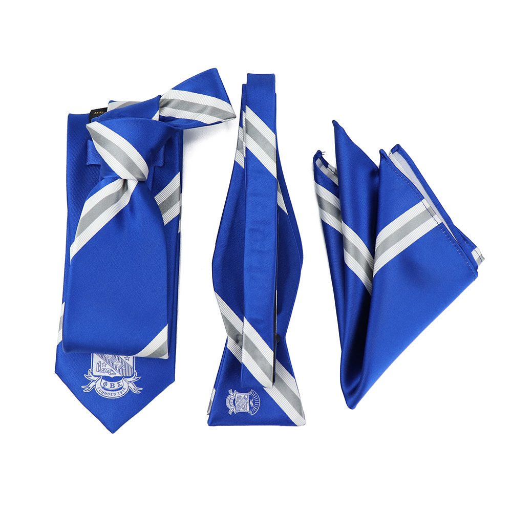 Custom Blue White Striped Fraternity Logo Socks Bow Tie Sets Polyester Woven 4 Pieces Ties for Men Set